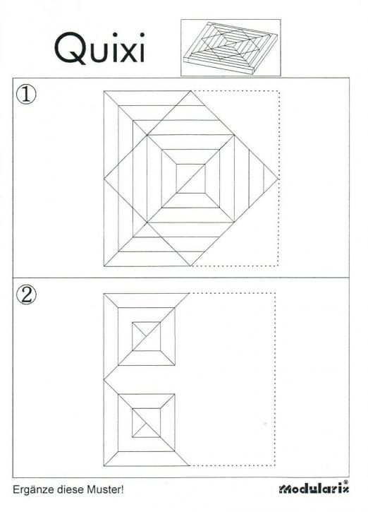Modularix Quixi - Muster 1, 2 - räumliches Legemosaik, das mit wenigen Formen die Raumwahrnehmung sowie das dreidimensionale Denken fördert Modularix Quixi - Muster 1, 2 - für Kinder und Senioren