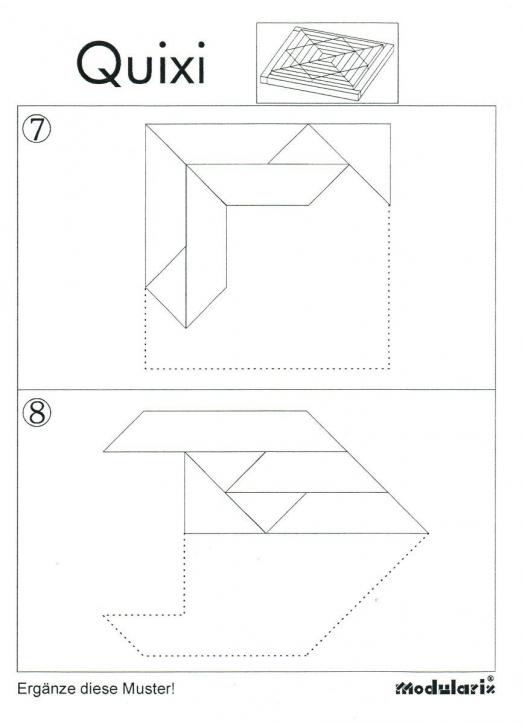 Modularix Quixi - Muster 7, 8 - räumliches Legemosaik, das mit wenigen Formen die Raumwahrnehmung sowie das dreidimensionale Denken fördert Modularix Quixi - Muster 7, 8 - für Kinder und Senioren