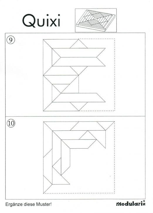 Modularix Quixi - Muster 9, 10 - räumliches Legemosaik, das mit wenigen Formen die Raumwahrnehmung sowie das dreidimensionale Denken fördert Modularix Quixi - Muster 9, 10 - für Kinder und Senioren
